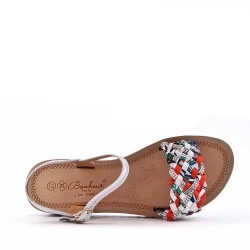 Mixed material wedge sandal