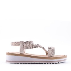 Mixed material wedge sandal
