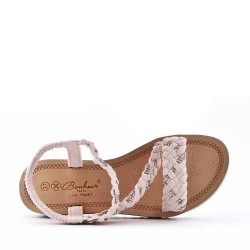 Mixed material wedge sandal