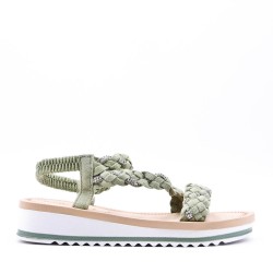 Mixed material wedge sandal