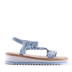 Mixed material wedge sandal