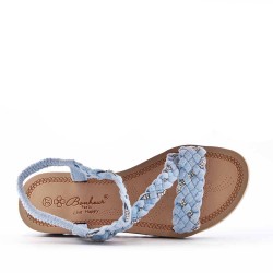 Mixed material wedge sandal