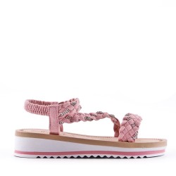 Mixed material wedge sandal