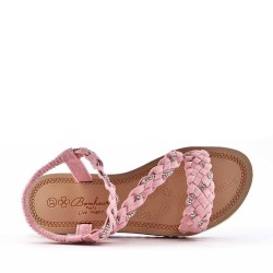 Mixed material wedge sandal