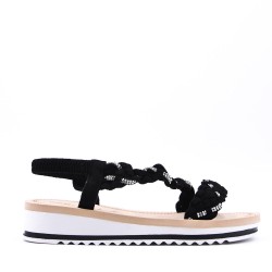 Mixed material wedge sandal