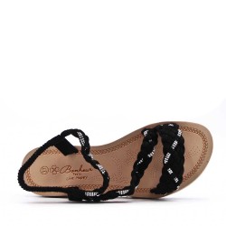 Mixed material wedge sandal