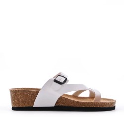 Mixed material wedge sandal