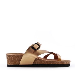 Mixed material wedge sandal