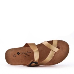 Mixed material wedge sandal