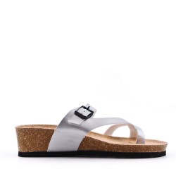 Mixed material wedge sandal
