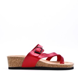 Mixed material wedge sandal