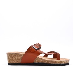 Mixed material wedge sandal