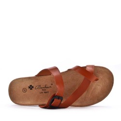 Mixed material wedge sandal