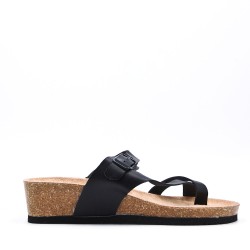 Mixed material wedge sandal