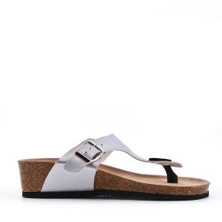 Mixed material wedge sandal