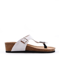 Mixed material wedge sandal