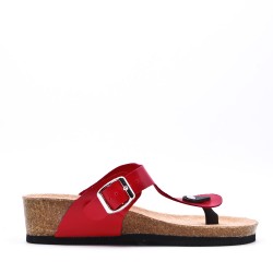 Mixed material wedge sandal