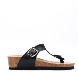 Mixed material wedge sandal