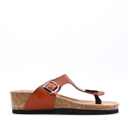 Mixed material wedge sandal