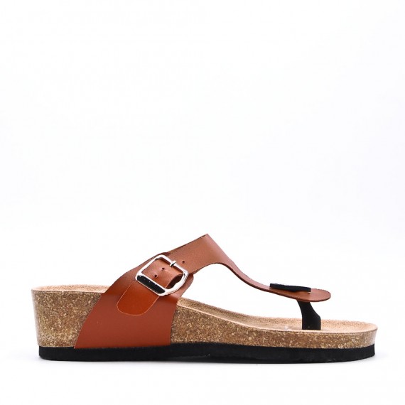 Mixed material wedge sandal