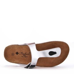 Mixed material wedge sandal