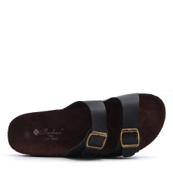 Mixed material wedge sandal