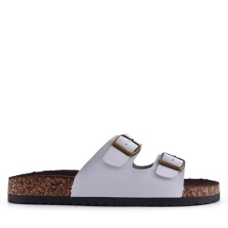Mixed material wedge sandal