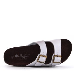 Mixed material wedge sandal