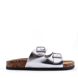 Mixed material wedge sandal
