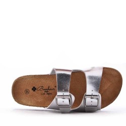 Mixed material wedge sandal