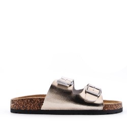 Mixed material wedge sandal