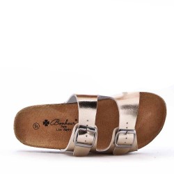 Mixed material wedge sandal