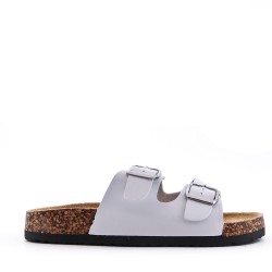 Mixed material wedge sandal
