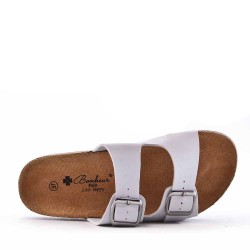 Mixed material wedge sandal