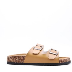 Mixed material wedge sandal