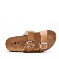 Mixed material wedge sandal