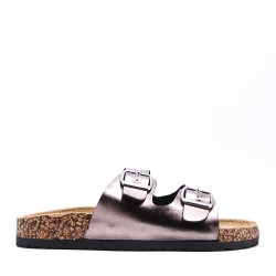 Mixed material wedge sandal