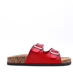 Mixed material wedge sandal