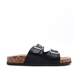 Mixed material wedge sandal
