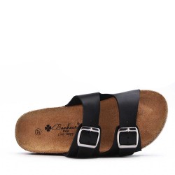 Mixed material wedge sandal