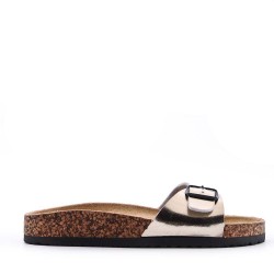 Mixed material wedge sandal
