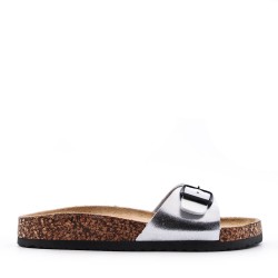 Mixed material wedge sandal