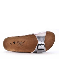Mixed material wedge sandal