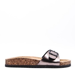 Mixed material wedge sandal