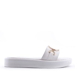 Mixed material wedge sandal