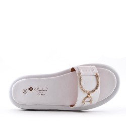 Mixed material wedge sandal