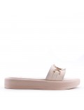 Mixed material wedge sandal