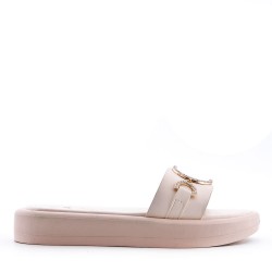 Mixed material wedge sandal