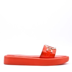 Mixed material wedge sandal