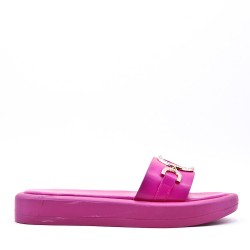 Mixed material wedge sandal